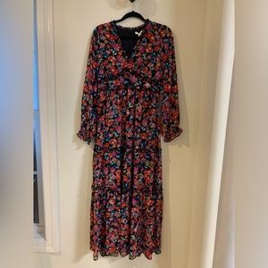 Black Pink Floral Sheer Dress
